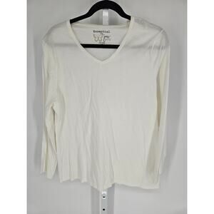 Essential Women's V-neck White Long Sleeve Casual Plain Top Size 1X/1XG